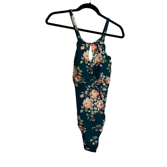 Cupshe Green Pink Floral Criss Cross Back One Piece Swimsuit Womens Size M - Picture 1 of 12